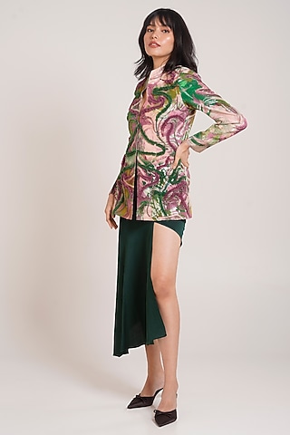 Multi-Colored Natural Crepe Printed Jacket Set by Advait