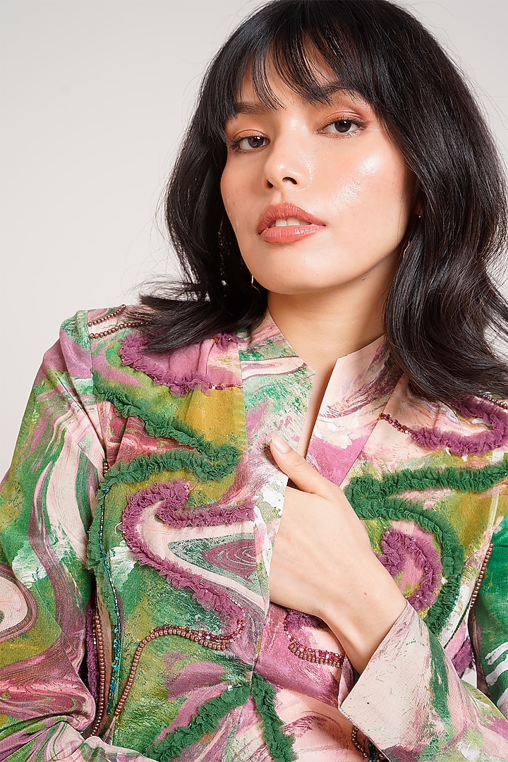Multi-Colored Natural Crepe Printed Jacket Set by Advait at Pernia's Pop Up Shop