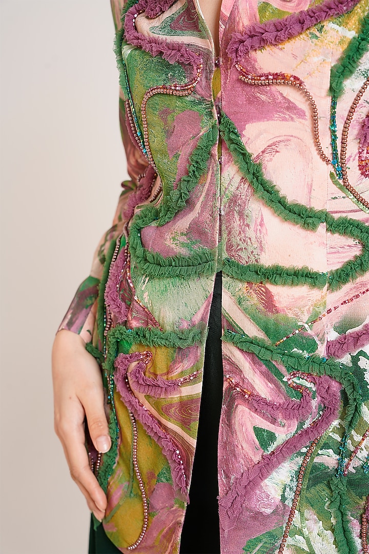 Multi-Colored Natural Crepe Printed Jacket Set by Advait at Pernia's Pop Up Shop