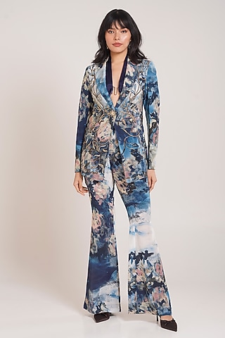Multi-Colored Natural Crepe Printed Flared Pant Set by Advait