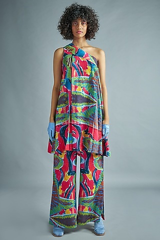 Pink Box Pleated One Shoulder Dress by Advait