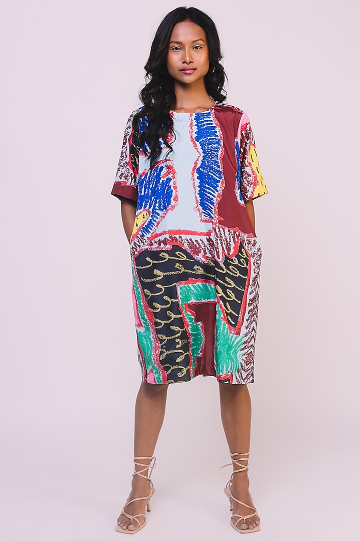 Multi Colored Digital Printed Straight Cut Dress by Advait
