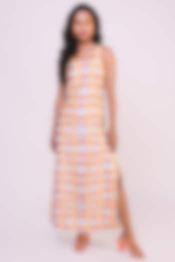 Baby Blue & Orange  Digital Printed Midi Slip Dress by Advait