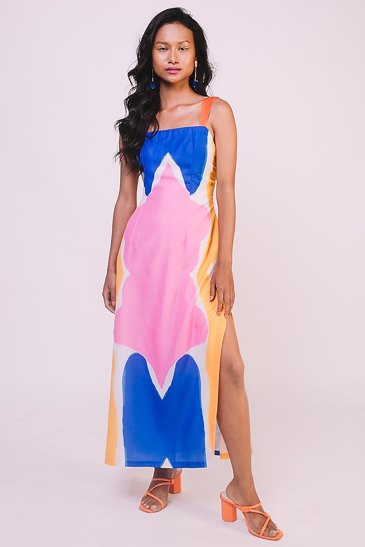 White Digital Printed Midi Slip Dress by Advait