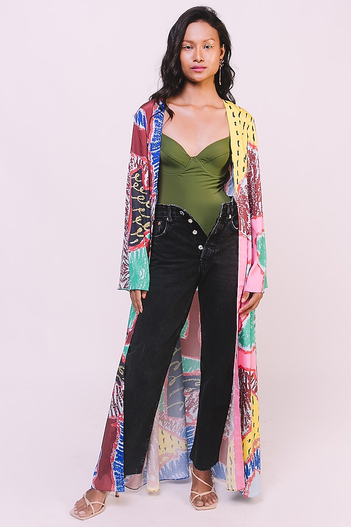 Multi Colored Digital Printed Ankle Length Jacket by Advait