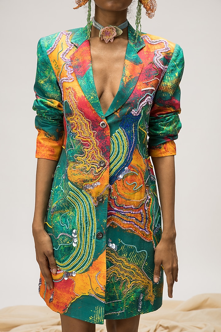 Multi-Colored Bemberg Pashmina Twill Blazer Vacation Dress by Advait at Pernia's Pop Up Shop