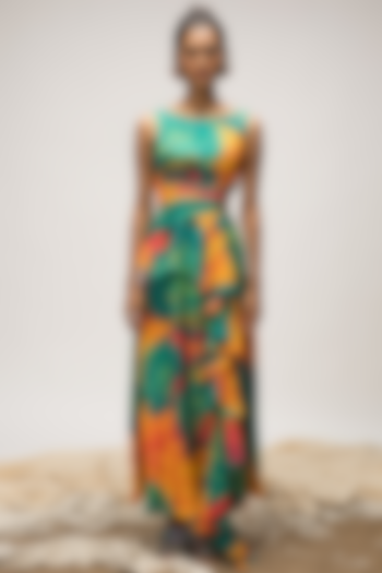 Multi-Colored Bemberg Pashmina Twill Asymmetrical Dress by Advait