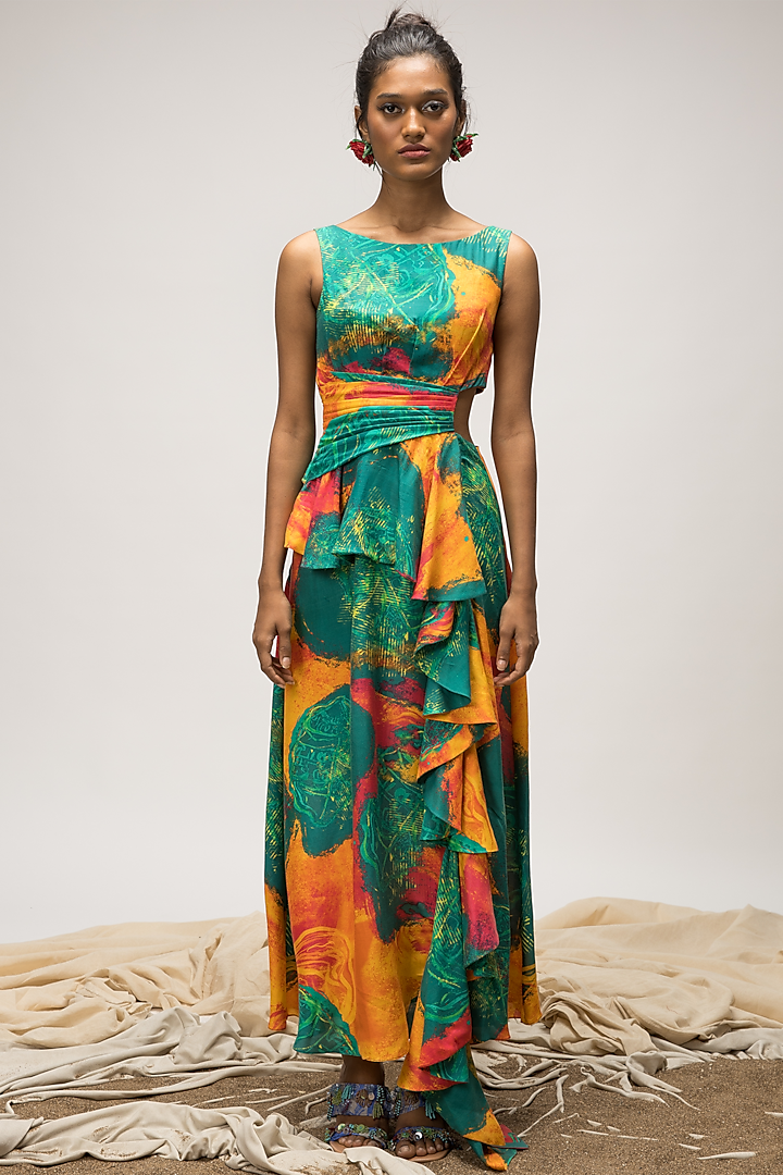 Multi-Colored Bemberg Pashmina Twill Asymmetrical Dress Design by ...