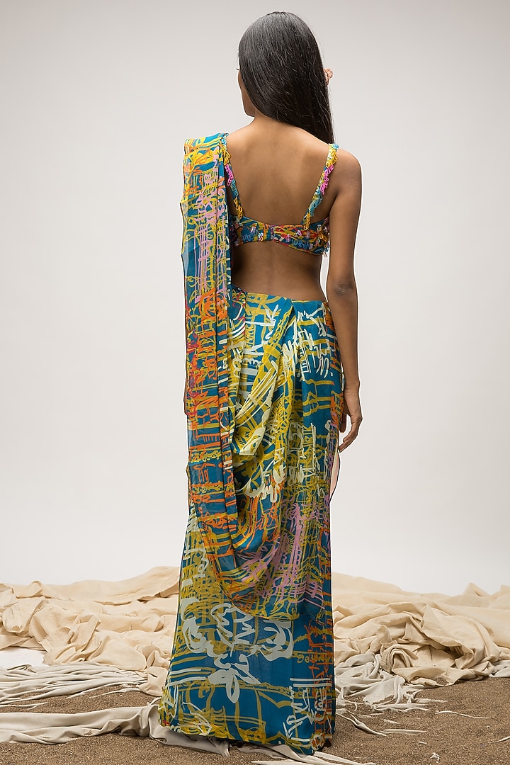 Multi-Colored Georgette Ruched Party Wear Lehenga Saree Set by Advait at Pernia's Pop Up Shop