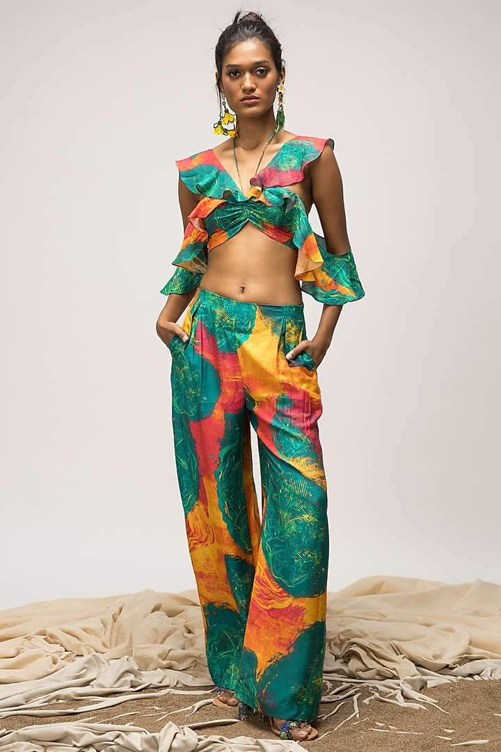 Multi-Colored Bemberg Pashmina Twill Co-Ord Set by Advait