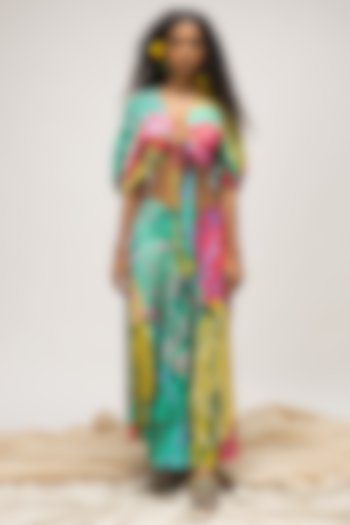 Multi-Colored Slub Satin A-line Maxi Skirt Set by Advait at Pernia's Pop Up Shop