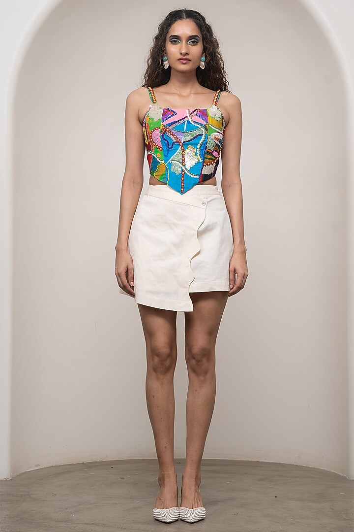 Multi-Colored Crepe Hand Embroidered Corset by Advait at Pernia's Pop Up Shop