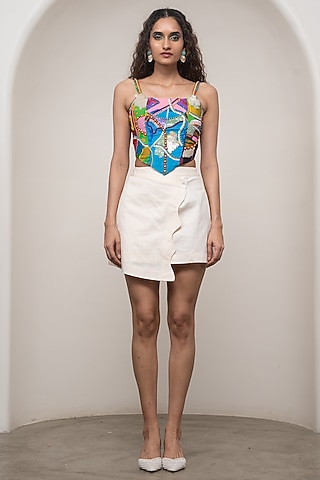 Multi-Colored Crepe Hand Embroidered Corset by Advait
