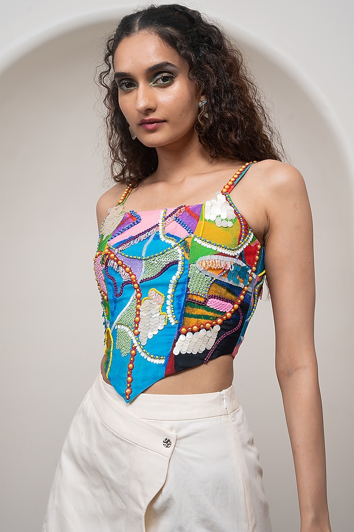 Multi-Colored Crepe Hand Embroidered Corset by Advait at Pernia's Pop Up Shop