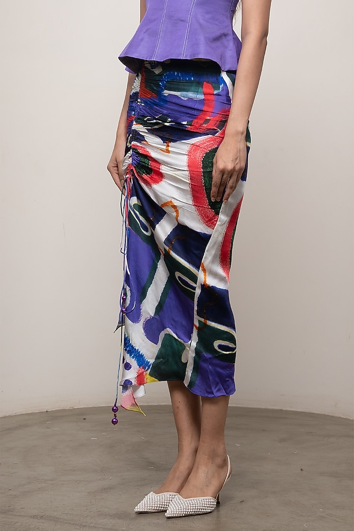 Multi-Colored Bamberg Satin Asymmetric Ruched Skirt Set by Advait at Pernia's Pop Up Shop