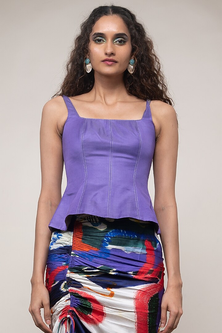 Multi-Colored Bamberg Satin Asymmetric Ruched Skirt Set by Advait at Pernia's Pop Up Shop