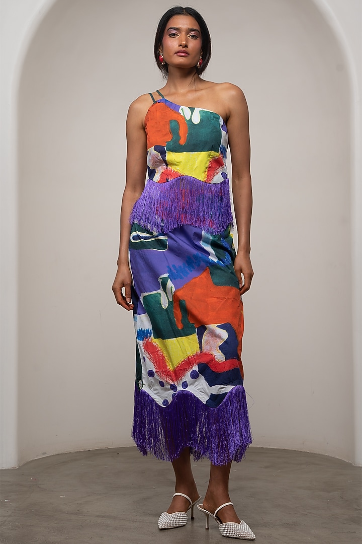 Multi-Colored Poplin Printed A-Line Midi Skirt Set by Advait at Pernia's Pop Up Shop