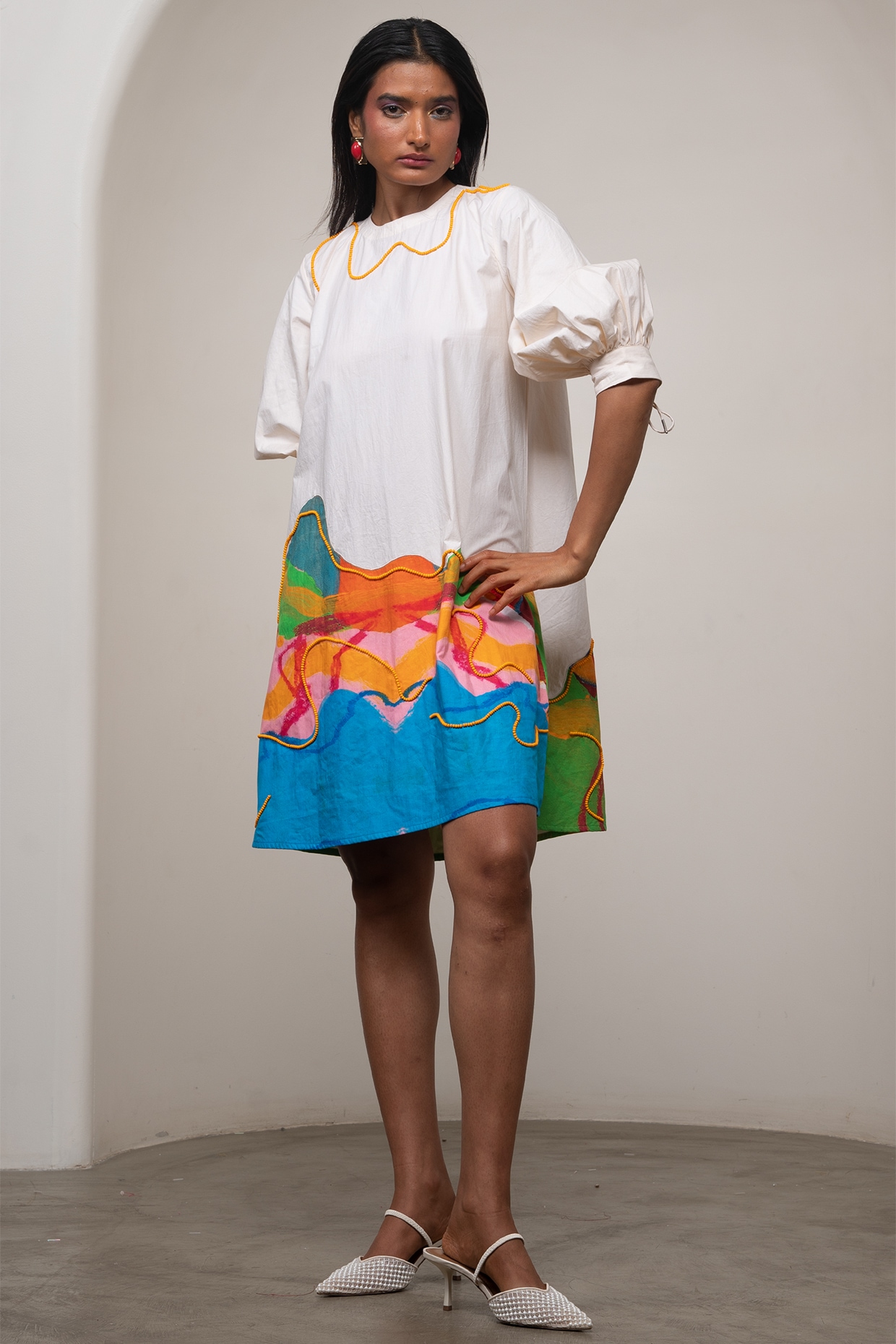 Advait White Poplin Printed A-Line Midi Dress
