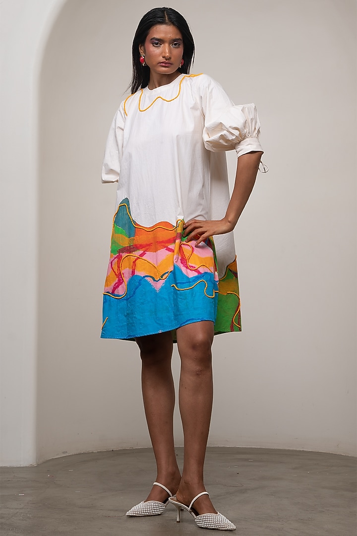 White Poplin Printed A-Line Midi Summer Dress by Advait at Pernia's Pop Up Shop