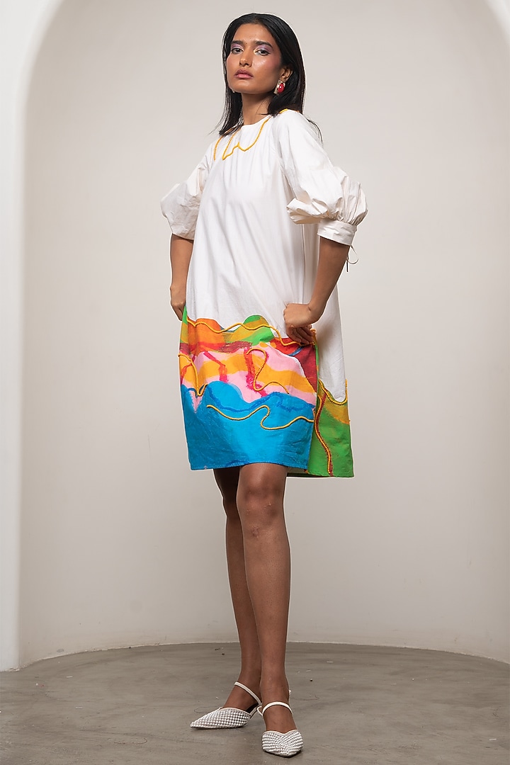 White Poplin Printed A-Line Midi Summer Dress by Advait at Pernia's Pop Up Shop