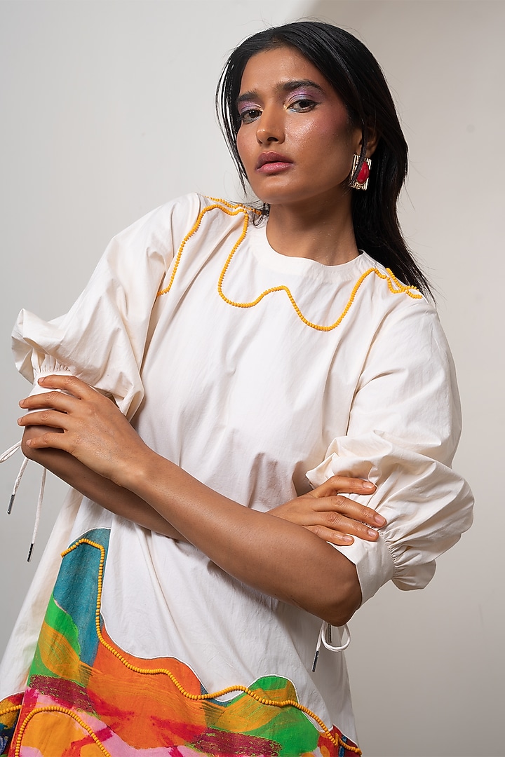 White Poplin Printed A-Line Midi Summer Dress by Advait at Pernia's Pop Up Shop