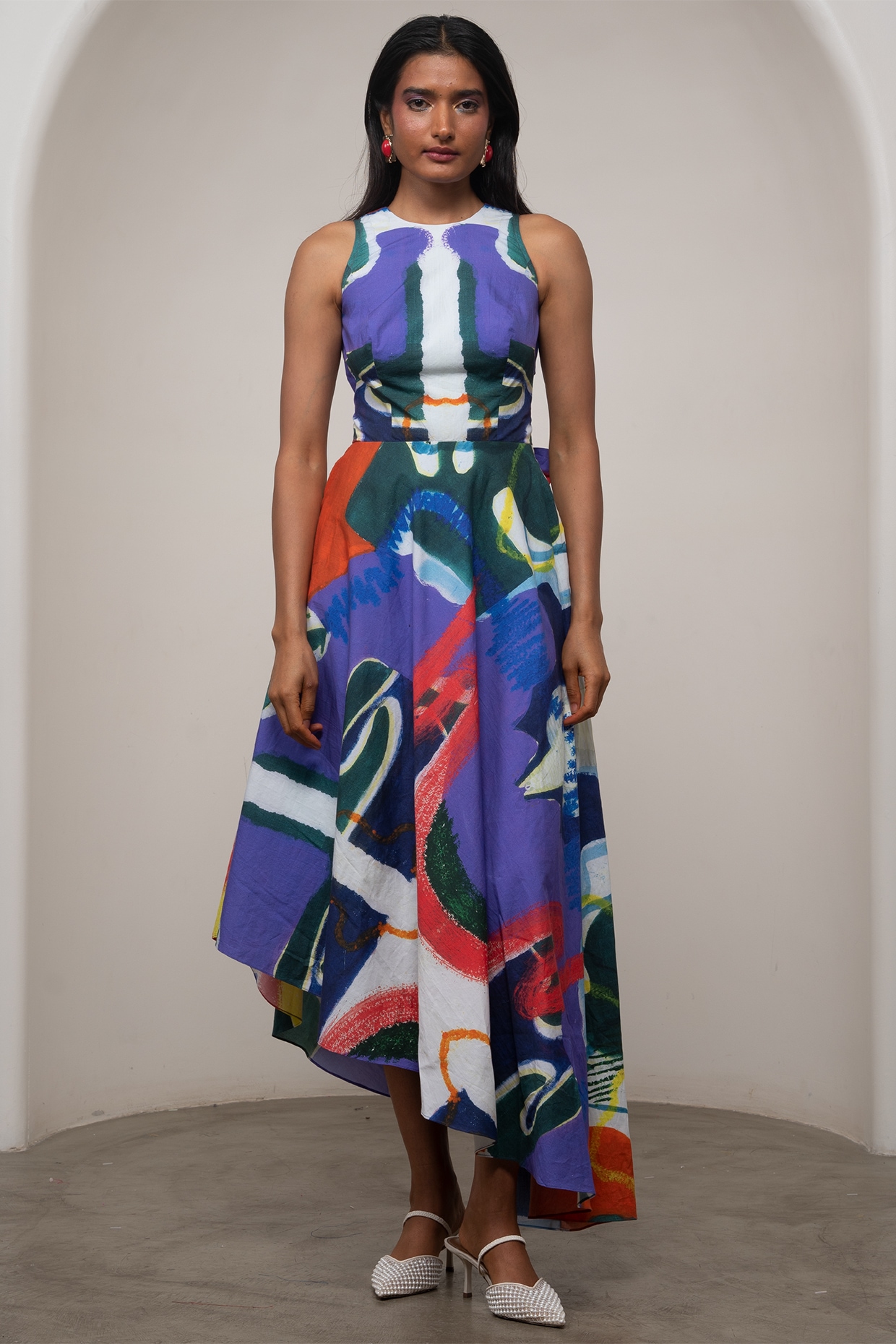 Advait Purple Poplin Printed Maxi Tie-Up Dress