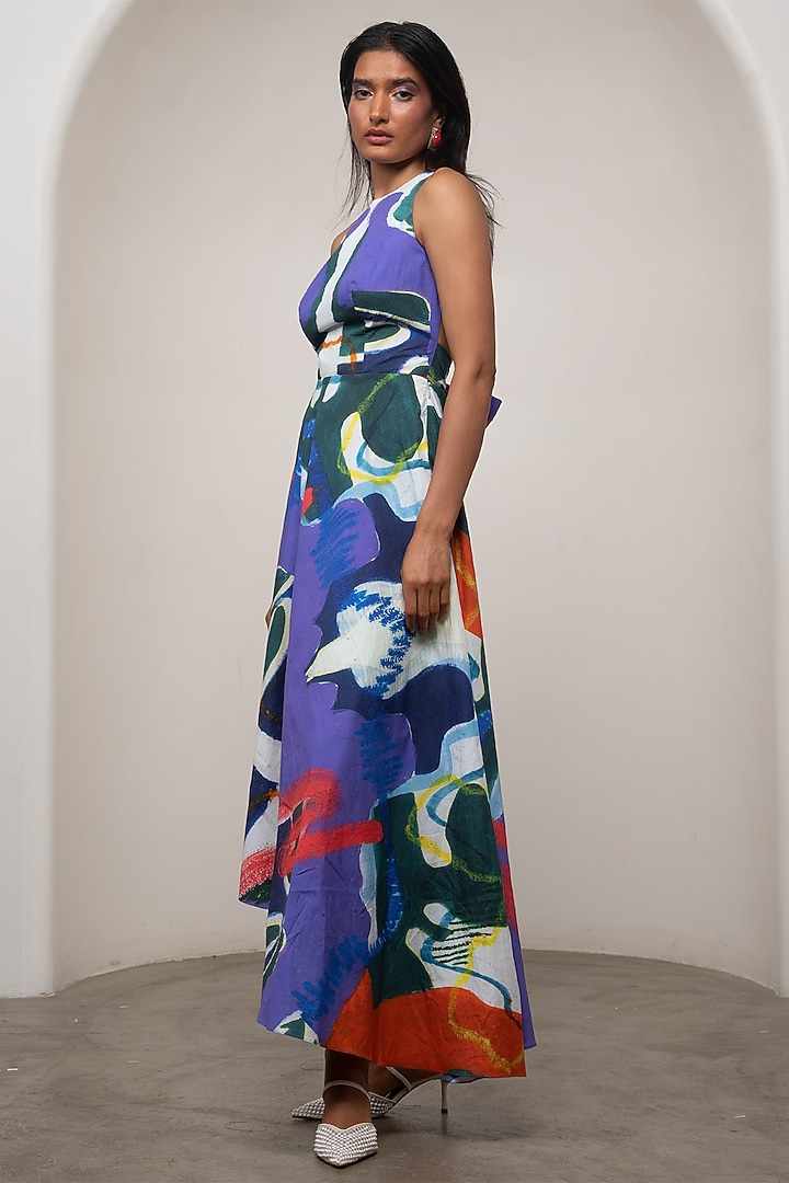 Purple Poplin Printed Maxi Tie-Up Summer Dress by Advait at Pernia's Pop Up Shop