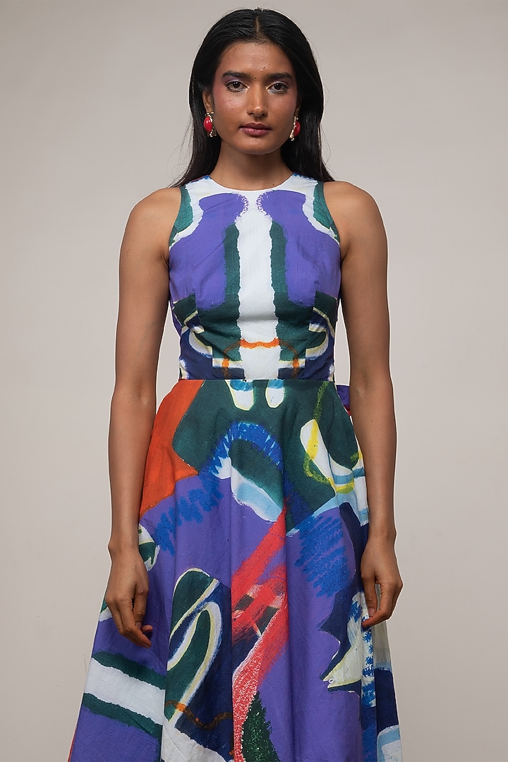 Purple Poplin Printed Maxi Tie-Up Summer Dress by Advait at Pernia's Pop Up Shop