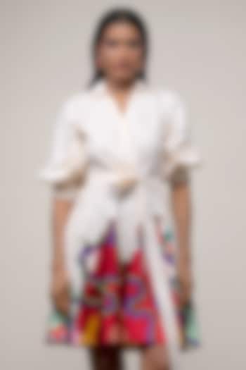 White Poplin Printed Wrap Mini Vacation Dress by Advait at Pernia's Pop Up Shop