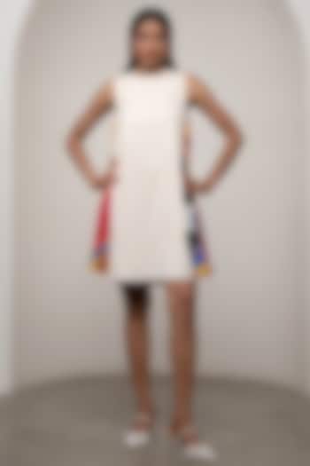 White Cotton Drill & Crepe Printed Mini Summer Dress by Advait at Pernia's Pop Up Shop