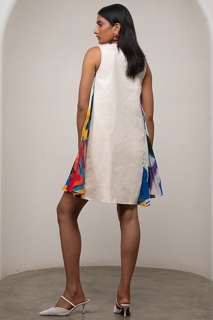 White Cotton Drill & Crepe Printed Mini Summer Dress by Advait at Pernia's Pop Up Shop