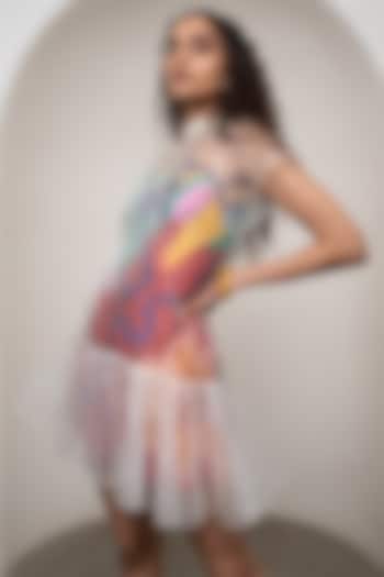 Multi-Colored Bemberg Satin & Organza Printed Mini Slip Summer Dress  by Advait at Pernia's Pop Up Shop