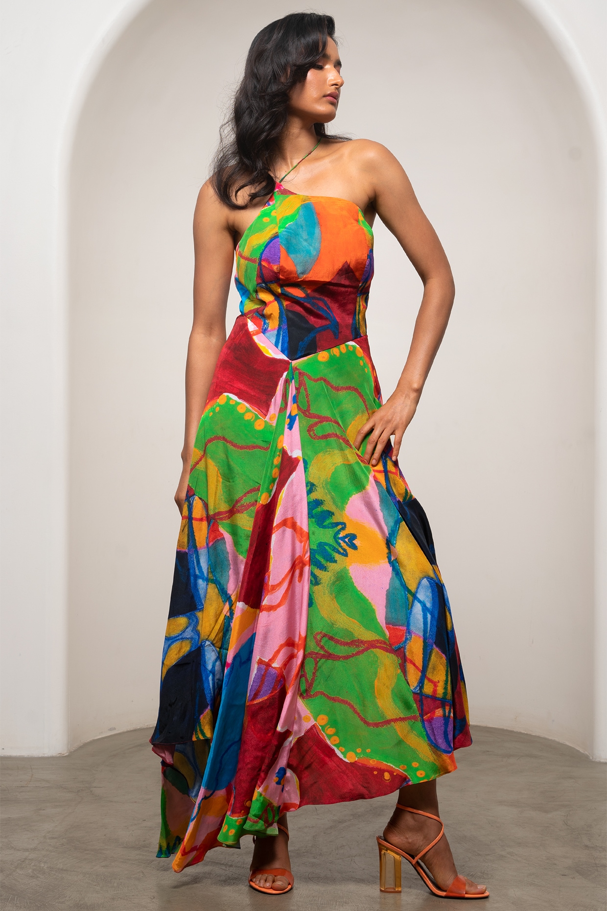 Advait Multi-Colored Crepe Printed Halter Maxi Dress
