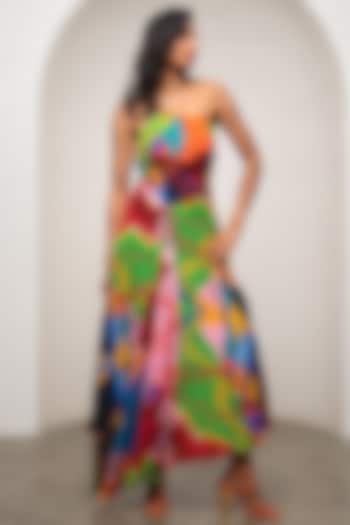 Multi-Colored Crepe Printed Halter Maxi Summer Dress by Advait at Pernia's Pop Up Shop