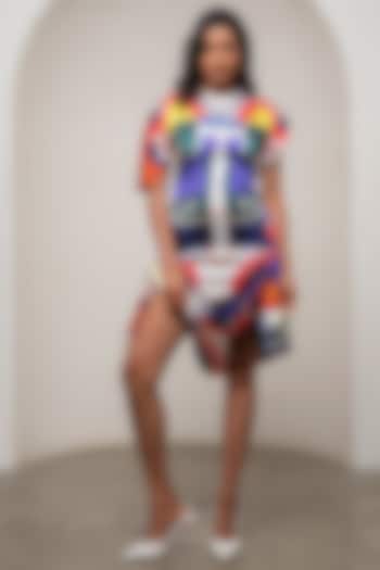 Multi-Colored Bemberg Satin Printed Mini Summer Dress by Advait at Pernia's Pop Up Shop