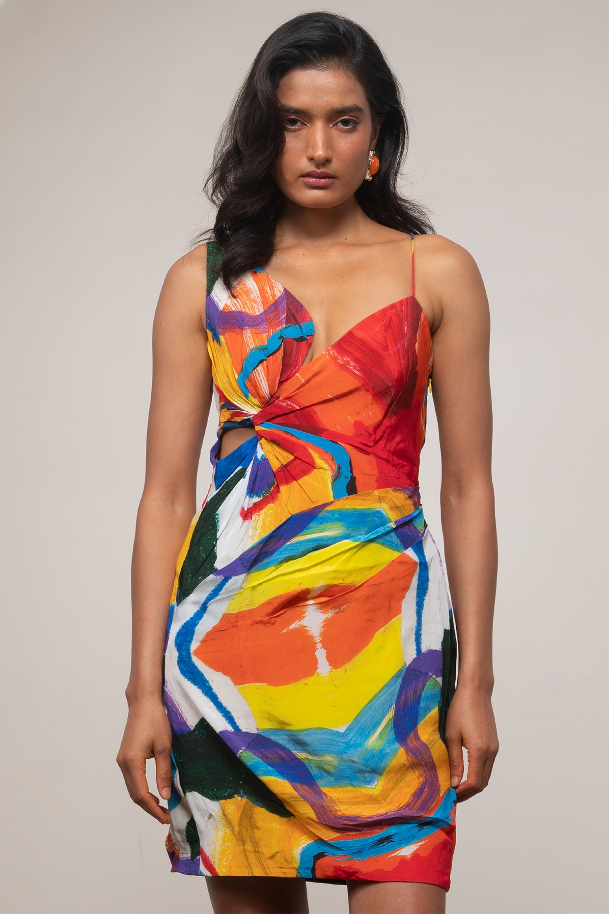 Advait Multi-Colored Crepe Printed Draped Mini Dress