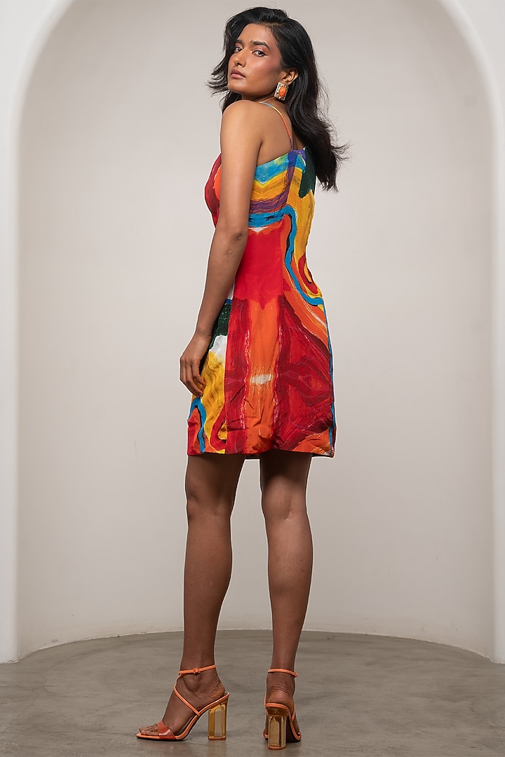 Multi-Colored Crepe Printed Draped Mini Summer Dress by Advait at Pernia's Pop Up Shop