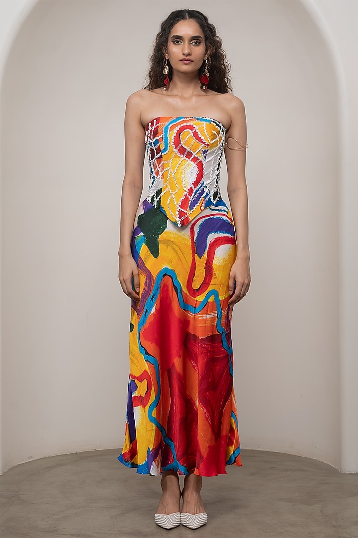Multi-Colored Bemberg Satin Printed Skirt Set by Advait at Pernia's Pop Up Shop