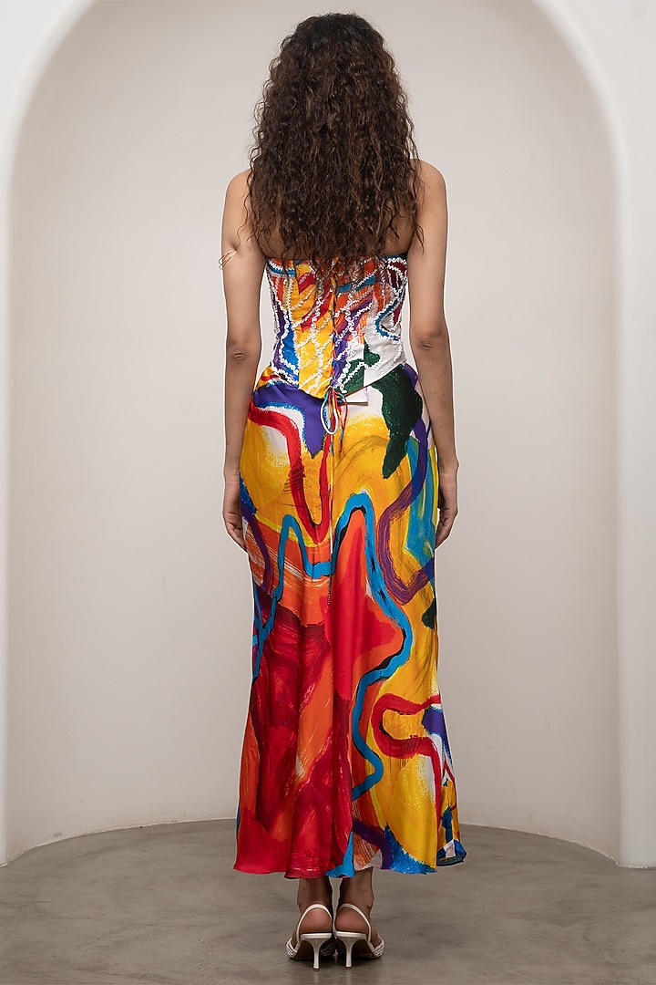 Multi-Colored Bemberg Satin Printed Skirt Set by Advait at Pernia's Pop Up Shop