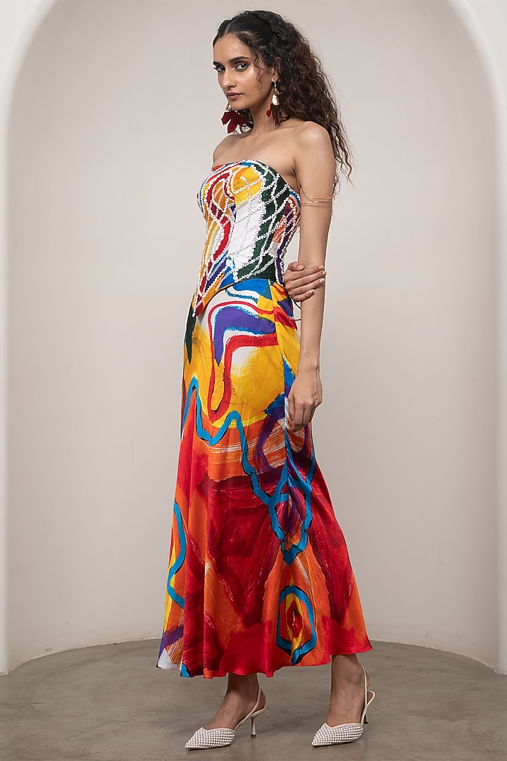 Multi-Colored Bemberg Satin Printed Skirt Set by Advait at Pernia's Pop Up Shop