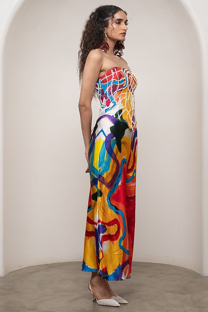 Multi-Colored Bemberg Satin Printed Skirt Set by Advait at Pernia's Pop Up Shop