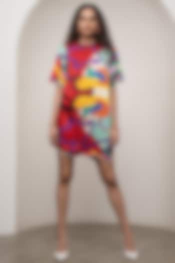 Multi-Colored Bemberg Satin Printed Mini Shift Summer Dress by Advait at Pernia's Pop Up Shop