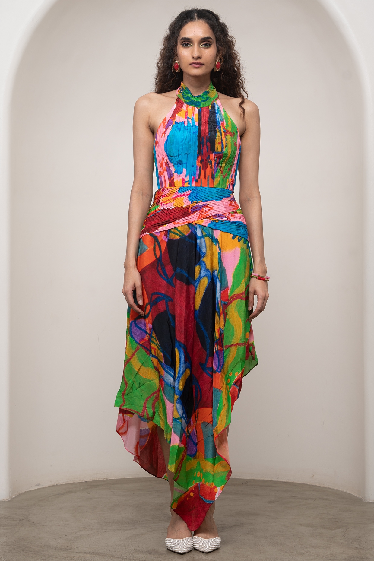 Advait Multi-Colored Crepe Printed Halter Maxi Dress