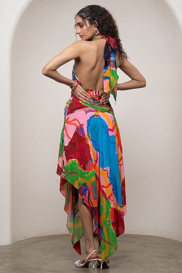 Multi-Colored Crepe Printed Halter Maxi Vacation Dress by Advait at Pernia's Pop Up Shop
