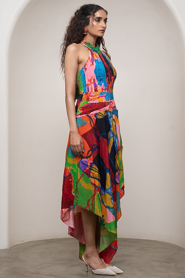 Multi-Colored Crepe Printed Halter Maxi Vacation Dress by Advait at Pernia's Pop Up Shop