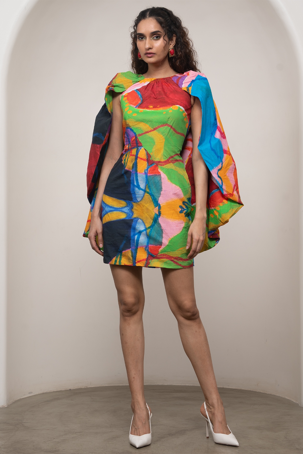 Advait Multi-Colored Poplin Printed Draped Mini Dress