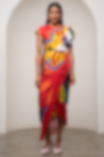 Multi-Colored Bemberg Satin Printed Maxi Summer Dress by Advait at Pernia's Pop Up Shop