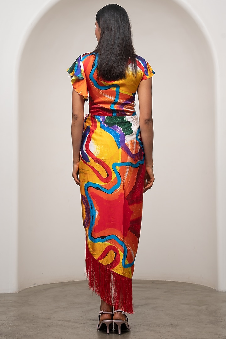 Multi-Colored Bemberg Satin Printed Maxi Summer Dress by Advait at Pernia's Pop Up Shop