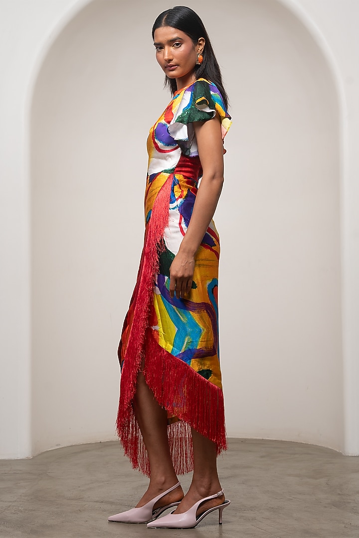 Multi-Colored Bemberg Satin Printed Maxi Summer Dress by Advait at Pernia's Pop Up Shop