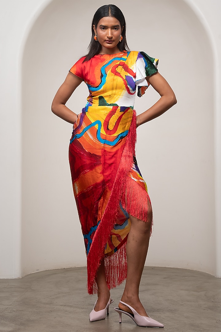 Multi-Colored Bemberg Satin Printed Maxi Summer Dress by Advait at Pernia's Pop Up Shop
